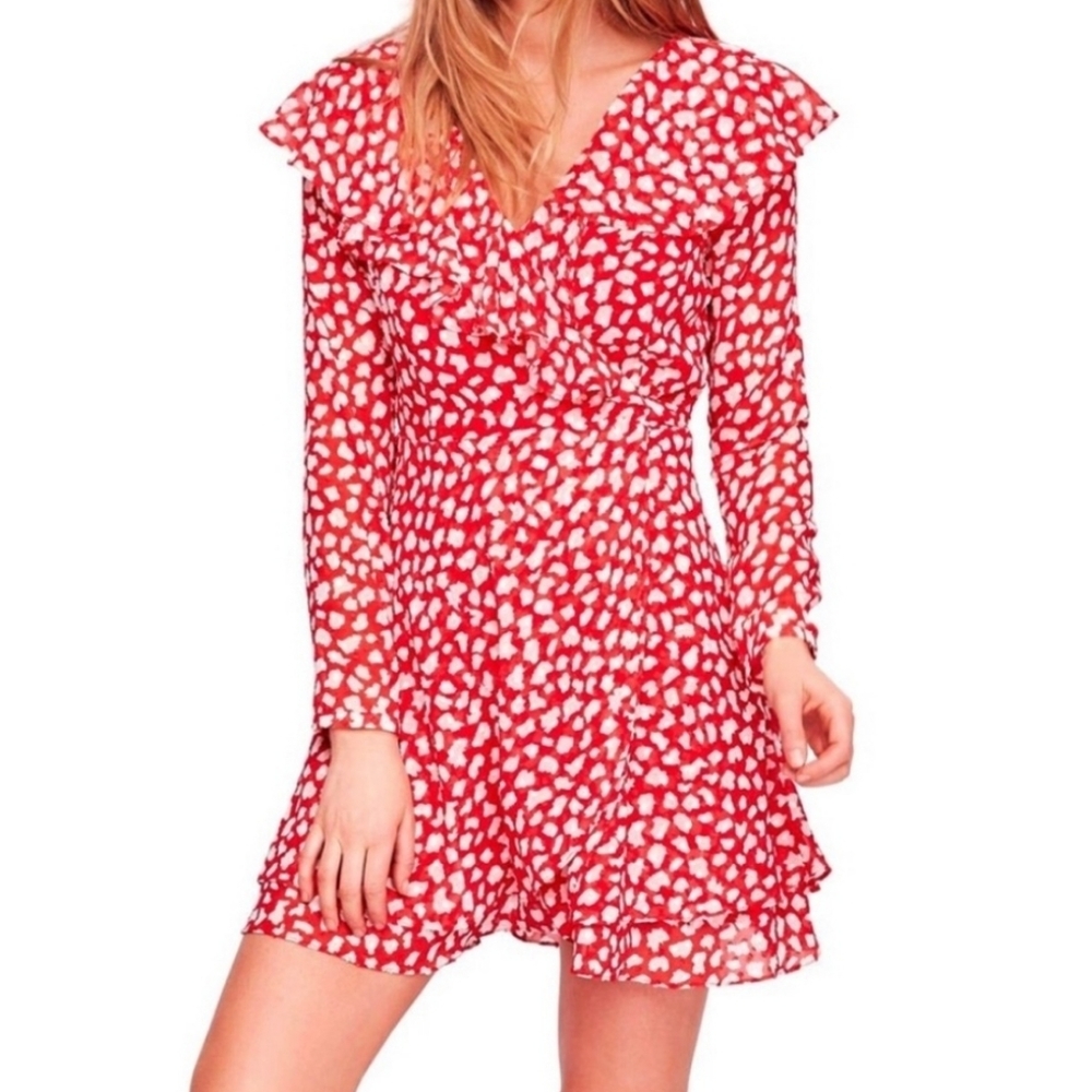 FREE PEOPLE Red & White Frenchie Wrap Dress